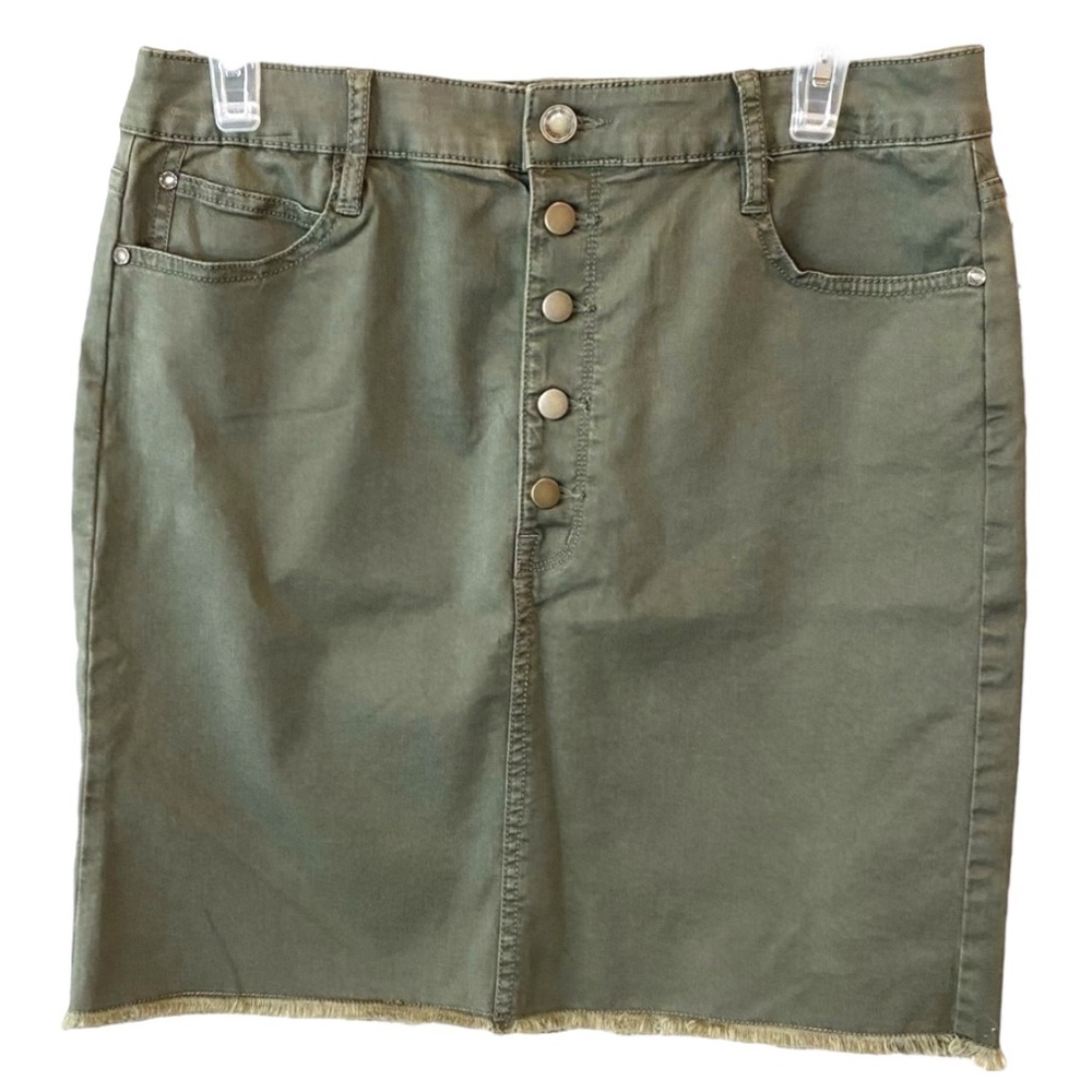 a.n.a Olive Green Button-Front Skirt